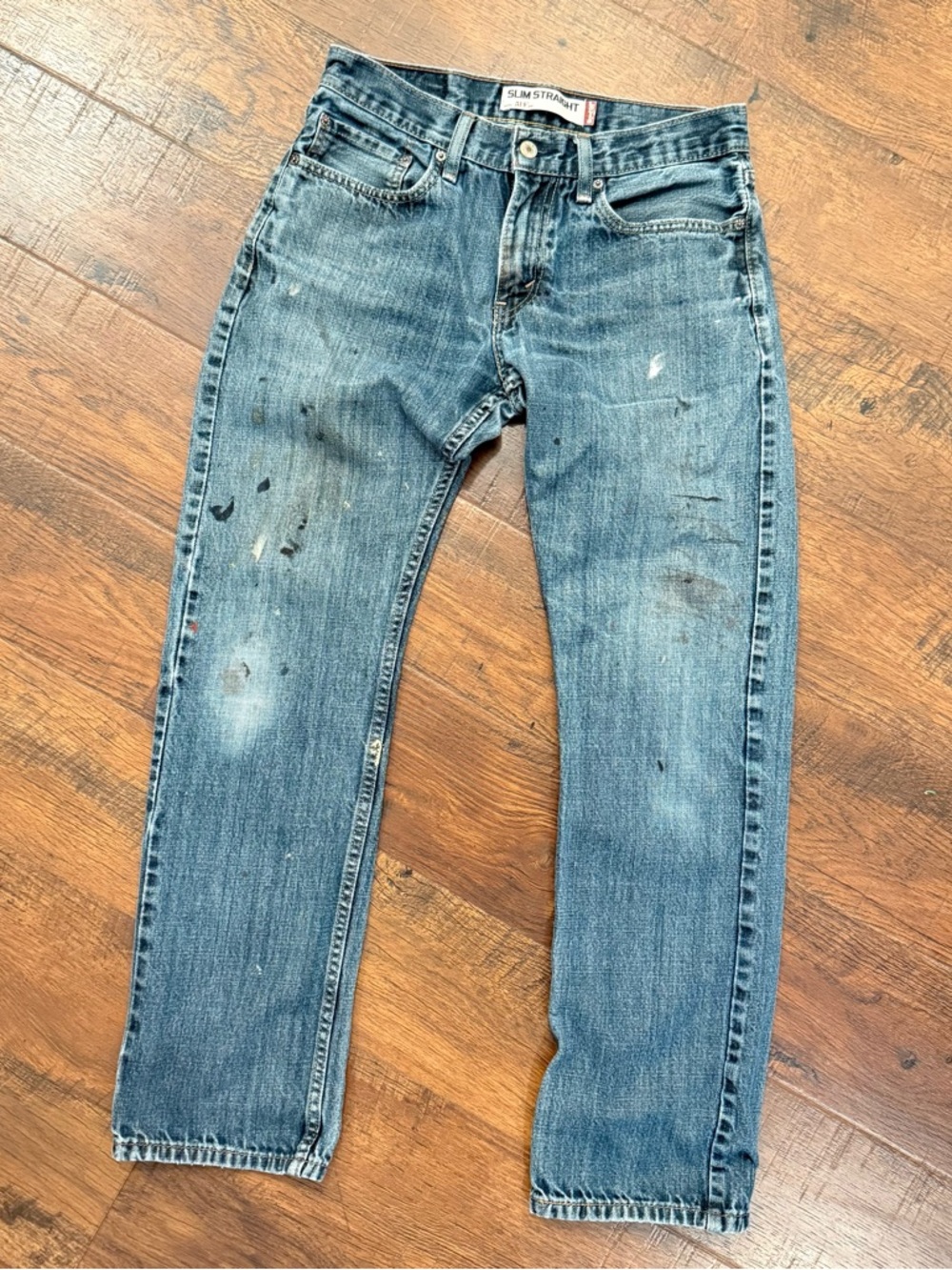 Levi's 31X32 100% Cotton Straight Jeans in Distressed Faded Blue Denim